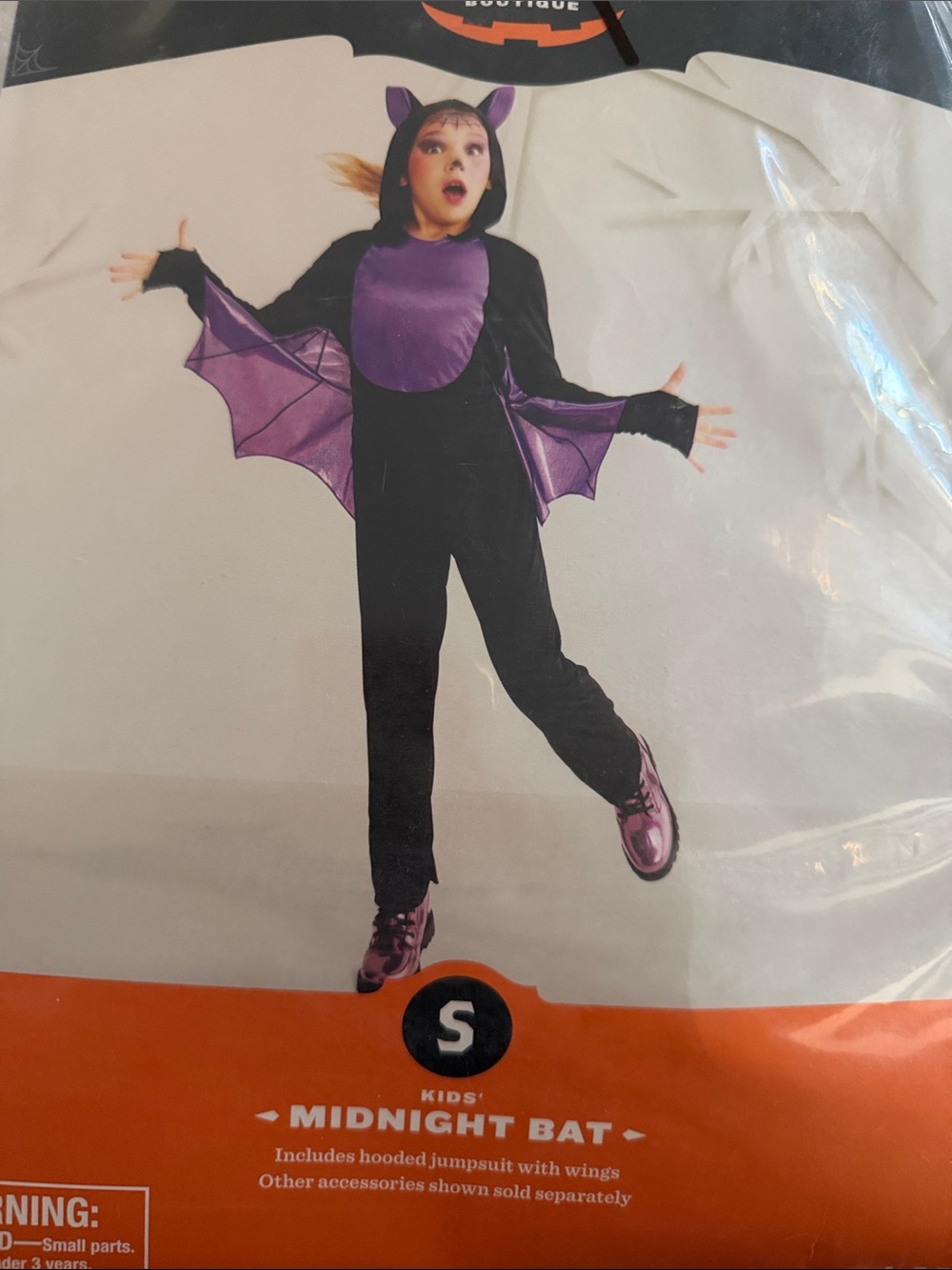 Midnight Bat Kids Costume - Black & Purple Hooded Jumpsuit